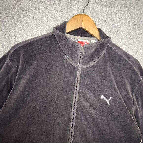 Vintage Puma Track Jacket men's Large Black Zip Suede Velour Embroidered Y2K - Picture 4 of 12